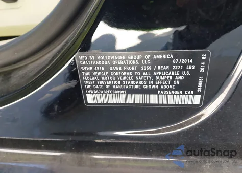 2015 Volkswagen Passat 1.8T Se from USA, damaged, VIN 1VWBS7A32FC003992